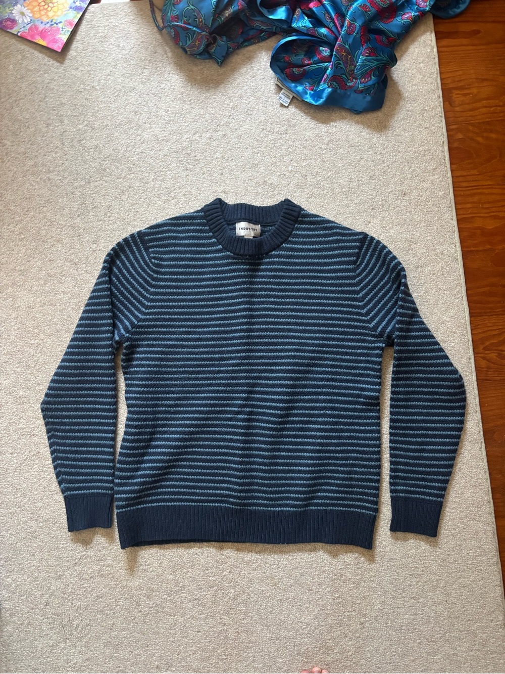 Striped Crewneck Sweater in Navy and Light Blue